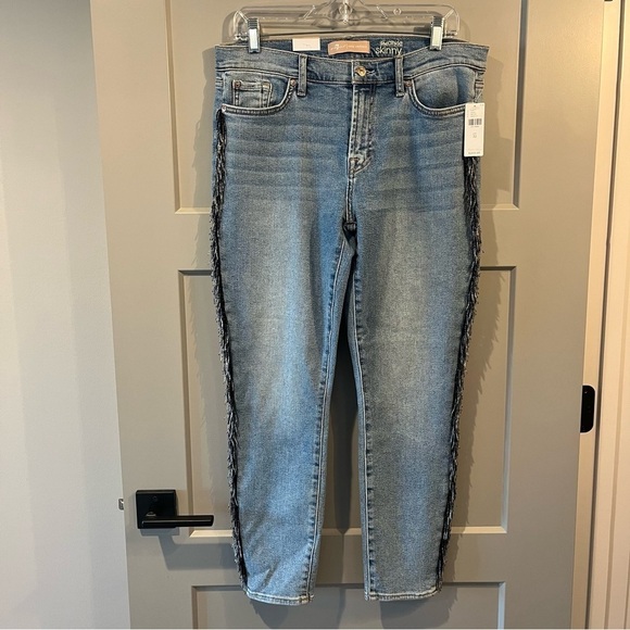 NWT Anthropologie Size 32 7 for all Mankind Flora Beaded Fringe Ankle Jeans $269 - Picture 3 of 11